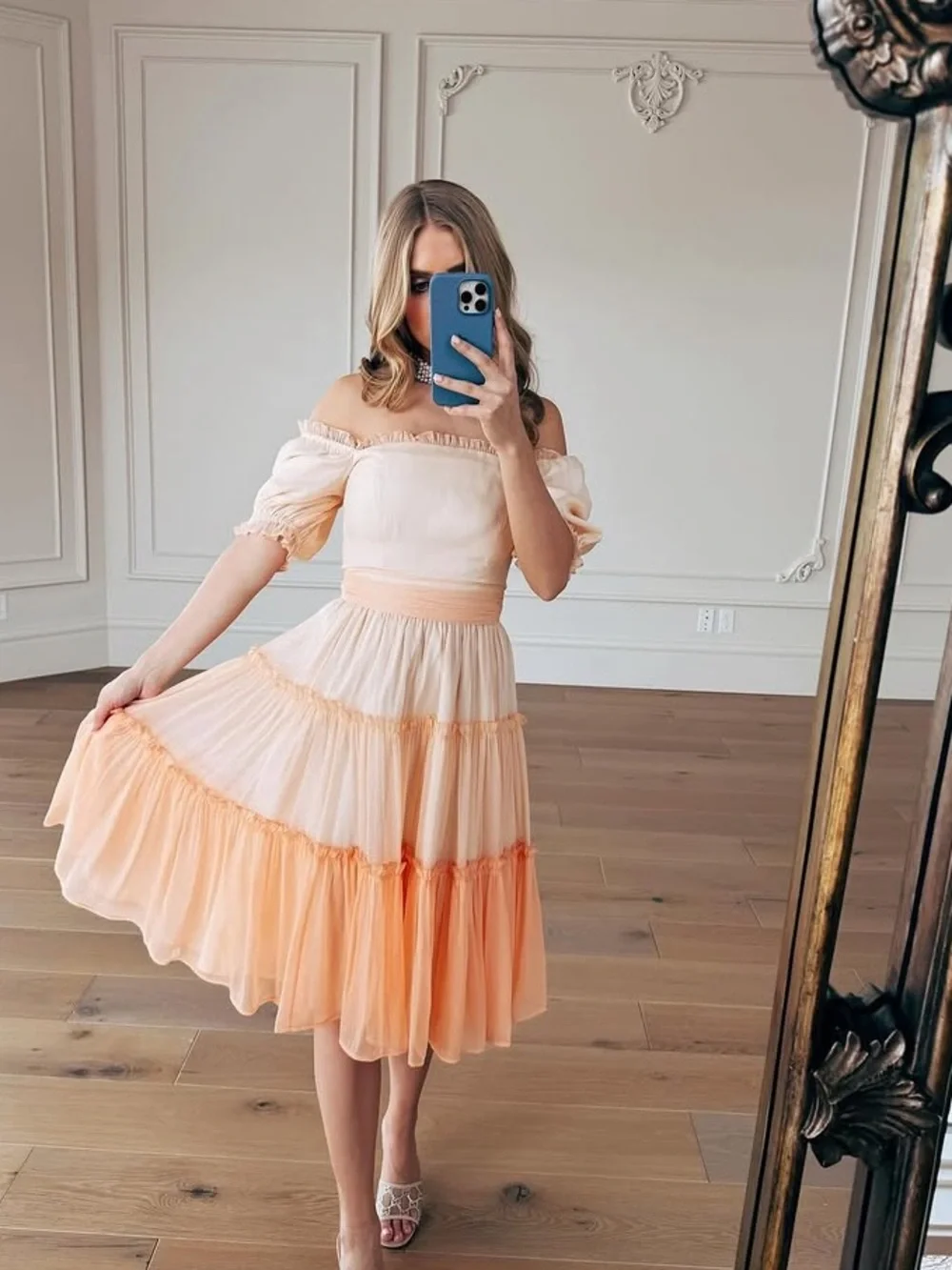 JessAkae Apricot Sorbet Ruffle Dress S - Picture 6 of 14